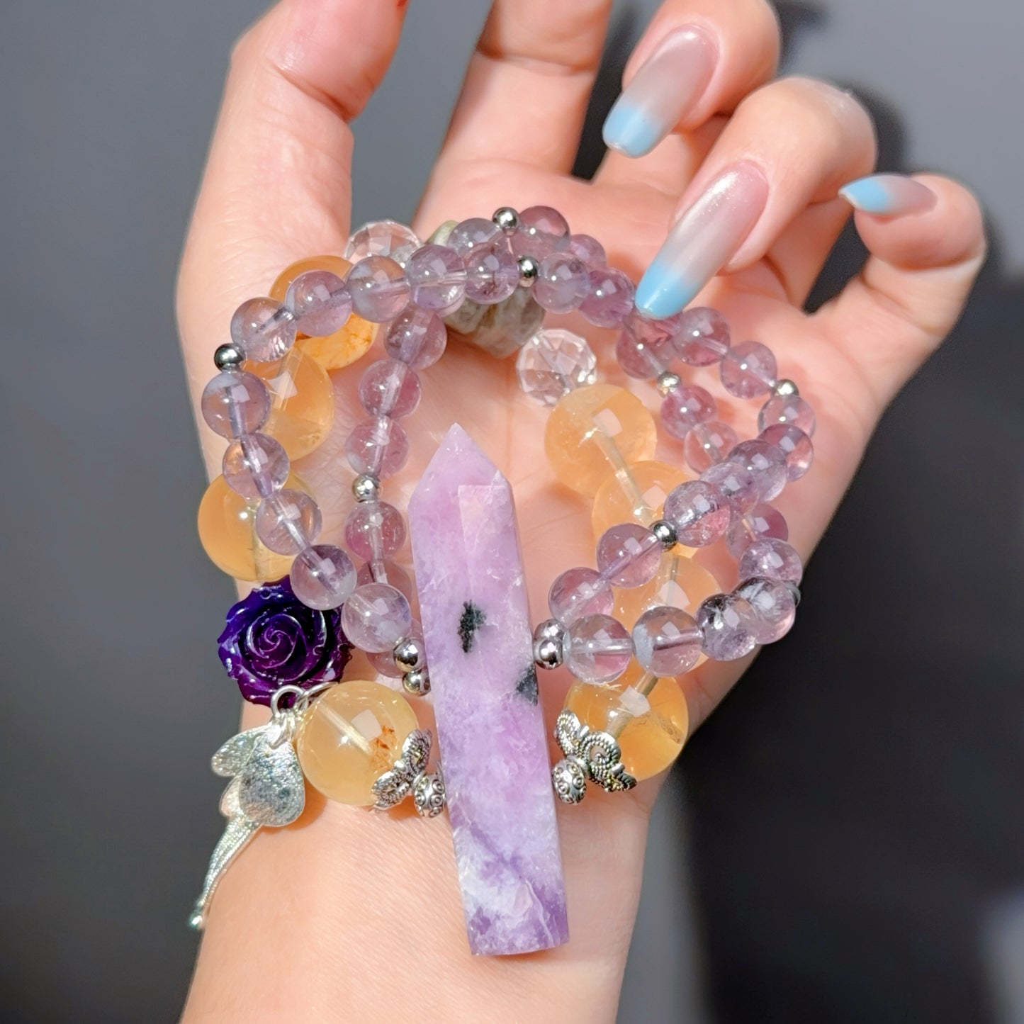 001 Mica crystal Citrine Amethyst bracelet.. Natural crystal bracelet properties, fashionable bracelet gift