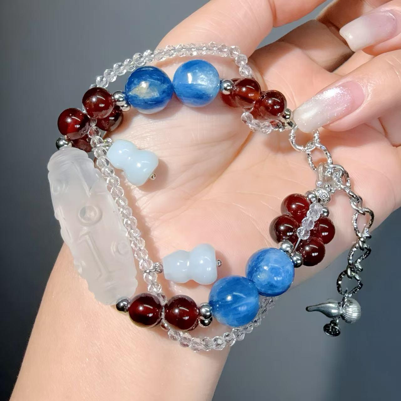 061 Garnet Clear Quartz Kyanite High quality bracelet, lucky charm with certificate energy feng shui bracelet, fashionable unisex gift