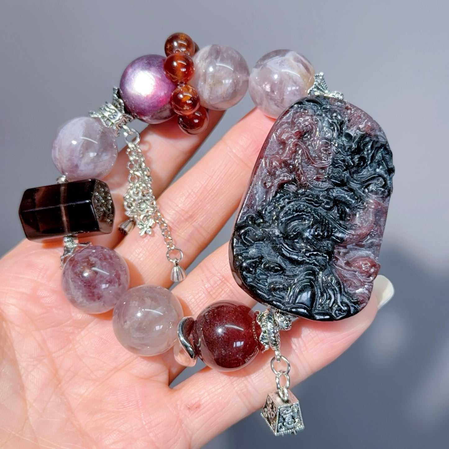 043 Auralite Lepidolite Garnet Bracelet 2025 Energy High Quality Magnetic Feng Shui Fashion Jewelry Bead Bracelet Gift