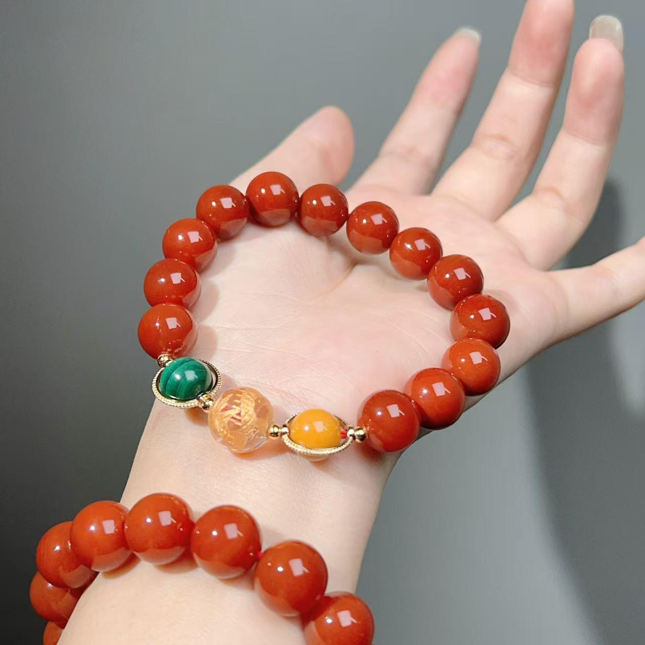 004 High Quality South Red Agate Bracelet Combination Link, Lucky Charm Bracelet 2025 Energy Magnetic Bead Bracelet Gift