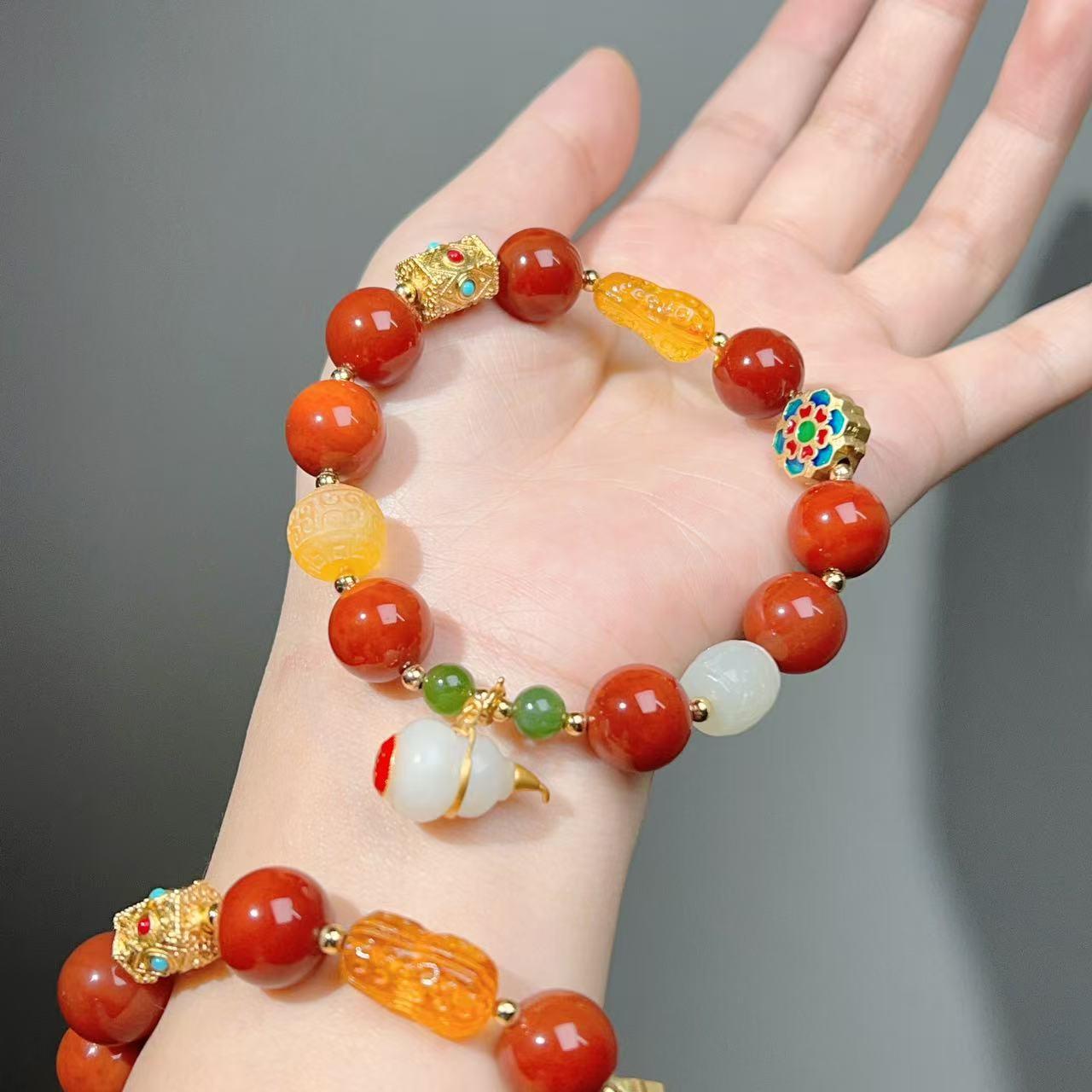 004 High Quality South Red Agate Bracelet Combination Link, Lucky Charm Bracelet 2025 Energy Magnetic Bead Bracelet Gift