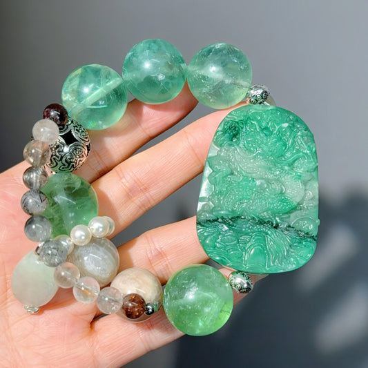 002 Serpentine Fluorite Sunstone bracelet