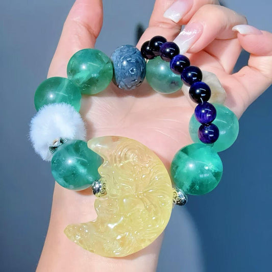 081 Fluorite Citrine Jadeite bracelet  beads bracelet with certificate box cleaning tools