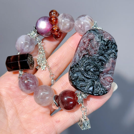 043 Auralite Lepidolite Garnet Bracelet 2025 Energy High Quality Magnetic Feng Shui Fashion Jewelry Bead Bracelet Gift